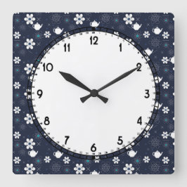 Tekannor och blommor fyrkantig klocka