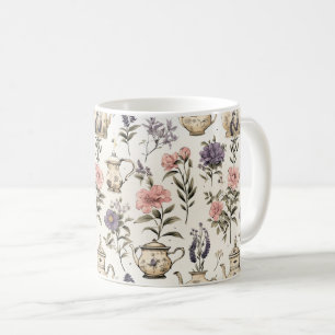 Tekannor och trädgårdsblommor - Charming Mönster Kaffemugg