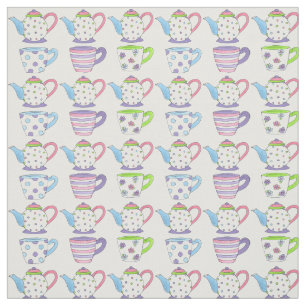Tekannorna Tea Party Time Pastel Tekopp Kopp Skriv Tyg