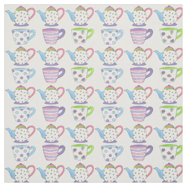 Tekannorna Tea Party Time Pastel Tekopp Kopp Skriv Tyg (Provkarta)