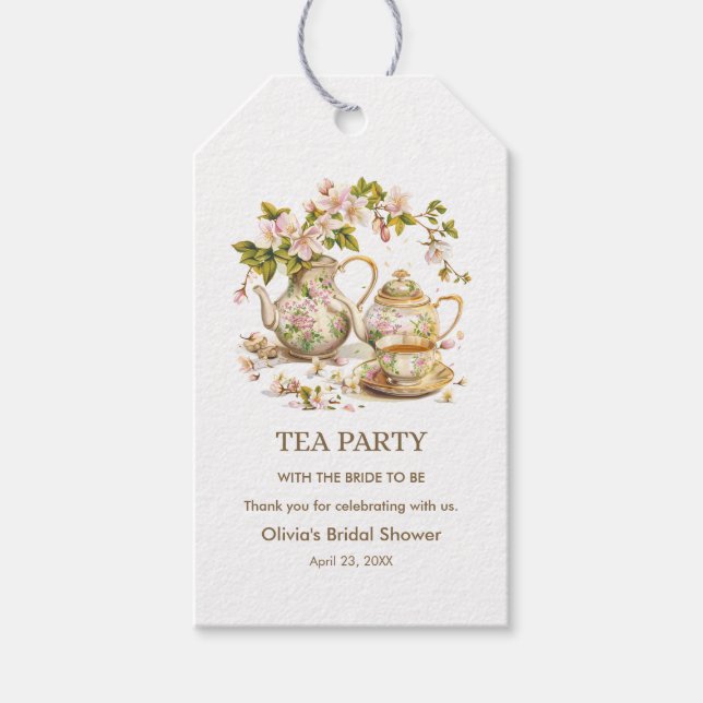 Tekatid för Tea Bridal Shower Tacksamhet Presentetikett (Framsidan)