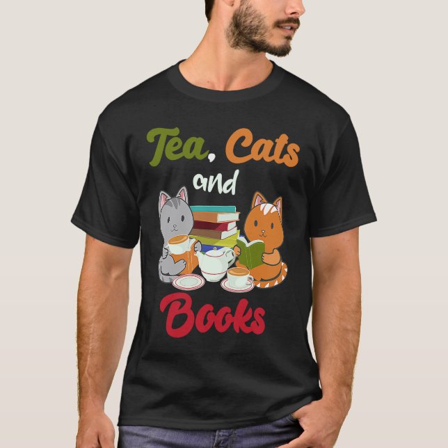 Tekatter och böcker Katt  Bokälskande tekonsumeran T Shirt (Framsida)