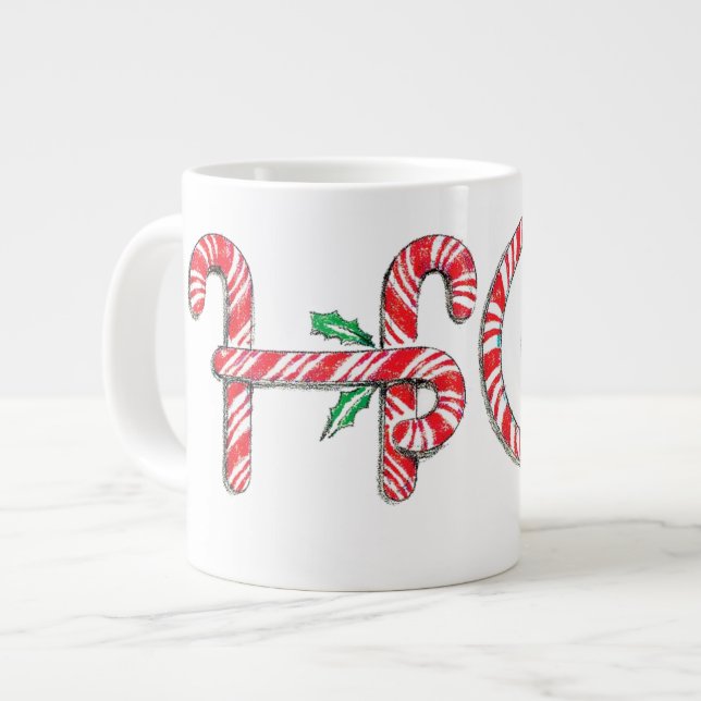 Teket Candy cane-textdesign med Ord HO! Jumbo Mugg (Framsida vänster)