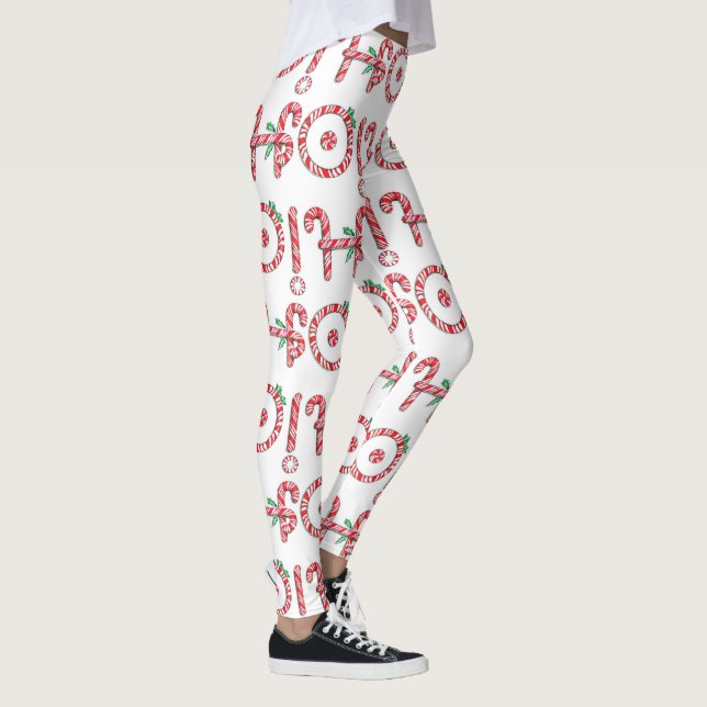 Teket Candy cane-textdesign med Ord HO! Leggings (Höger)