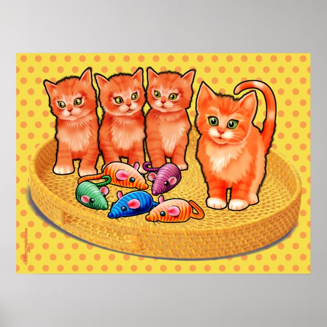 Tekkattungar poster med 4 kattungar (Framsidan)