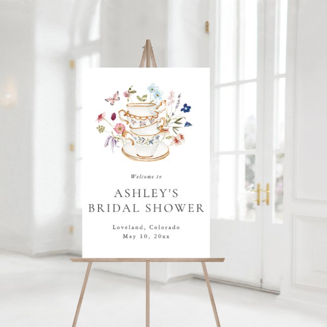 Tekken Bröllopsdusch skylt (Elegant Floral Tea Bridal Shower Sign with Butterfly by Painted Paperie
)