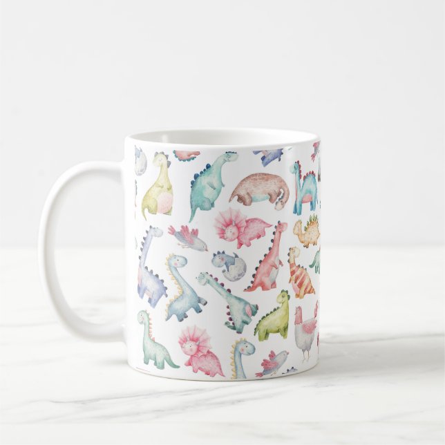 Tekliga dinosaurier, barnens vattenfärg mönster. kaffemugg (Vänster)