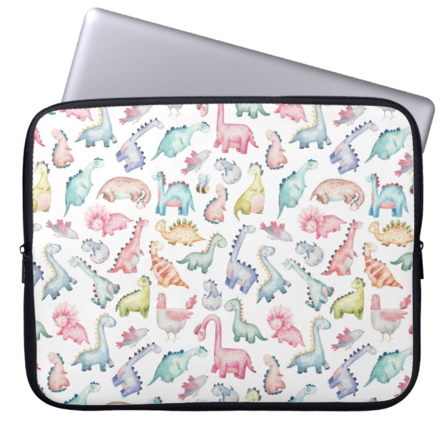 Tekliga dinosaurier, barnens vattenfärg mönster. laptop fodral (Framsidan)