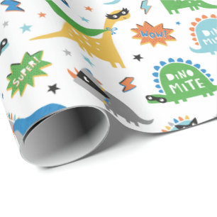 Tekliga dinosaurier med superhjältsmasker och kaps presentpapper