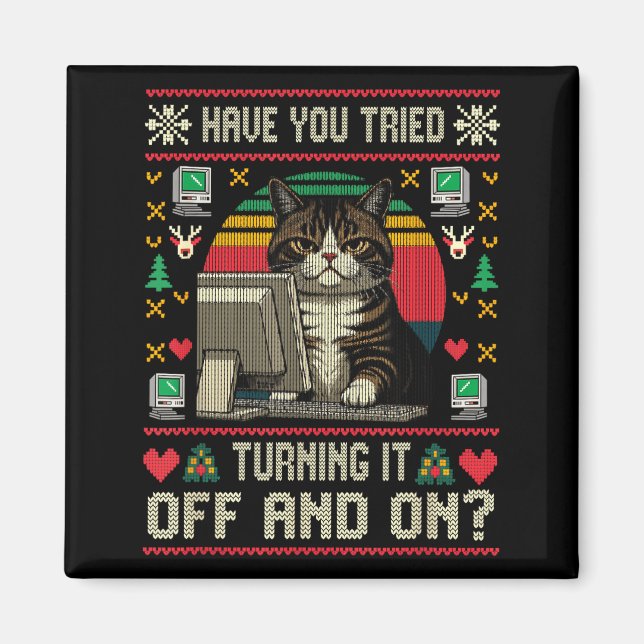 Teknik stöd katt ingenjör dator ful jul S Magnet (Framsidan)