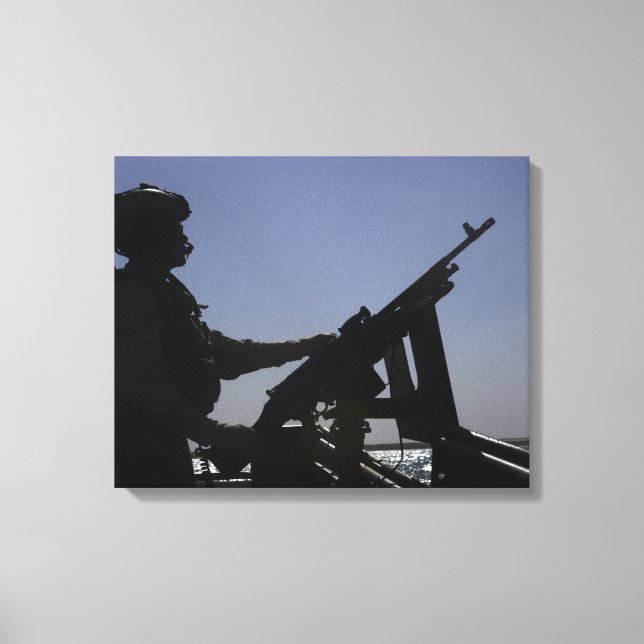 Tekniker som bemannar M240 maskin i Irak Canvastryck (Framsida)