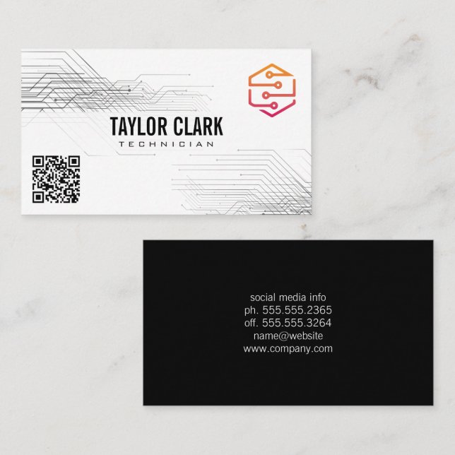 Teknisk Logotyp för kretskortskomponent | QR-kod Visitkort (Fram/baksida)