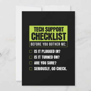 Teknisk support humor checklista för vardagliga pr julkort