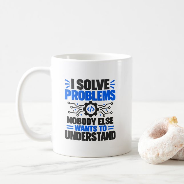 Teknisk support humor jag löser problem som ingen  kaffemugg (Med munk)