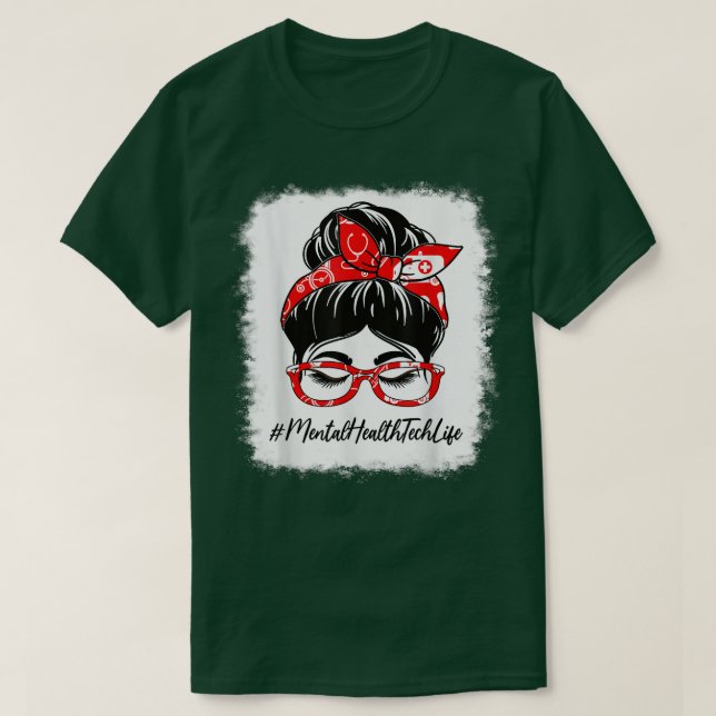 Teknologi för psykisk hälsa, blekt Messy Bun-uppsk T Shirt (Design framsida)