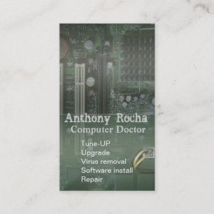 Teknologimodern stiger ombord datorTech reparerar Visitkort