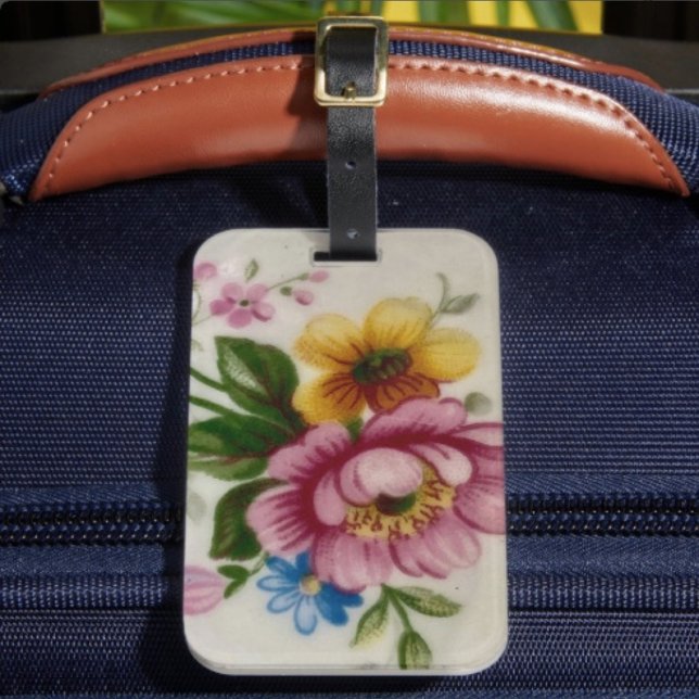 Tekopp Blommig Bouquet Bagage Tag Bagagebricka ( Luggage tag single-sided w Card Slot, weatherproof, leather strap included. 
)