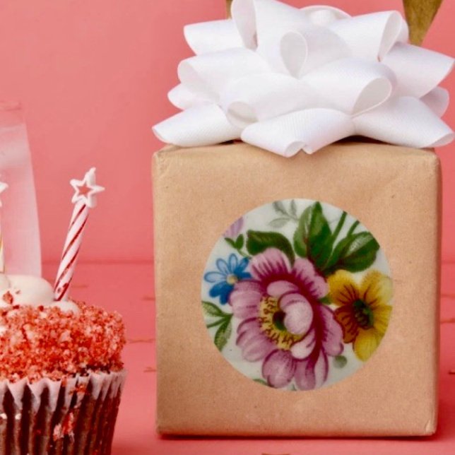 Tekopp Blommig Bukett Klistermärke (Gift Tag. D: 3.5"l x 2”w.  Set of 10. Printed on 120lb, 18 point thick matte paper. Made in USA.
)