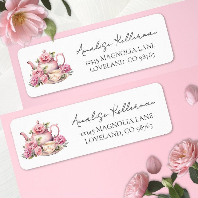 Tekopp Blommig Returadress Etikett (Teapot Floral Return Address Label )