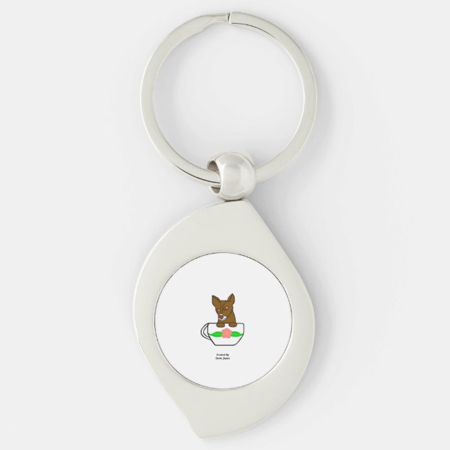 Tekopp Chihuahua Swirl Keychain Silverfärgad Nyckelring (Framsidan)