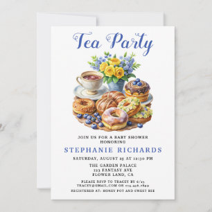 Tekopp Donut Blommigt Tea Party Baby Shower Inbjudningar