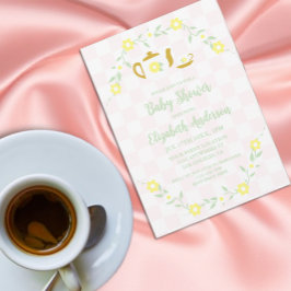 Tekopp Floral Baby Shower Inbjudningar