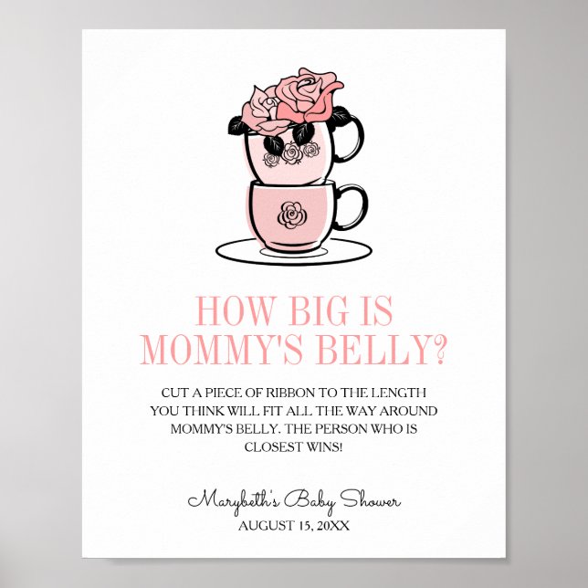 Tekopp & Flowers Baby Shower Mamma Belly Game Poster (Framsidan)
