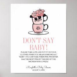 Tekopp & Flowers Baby Shower Säg inte Baby Game Poster