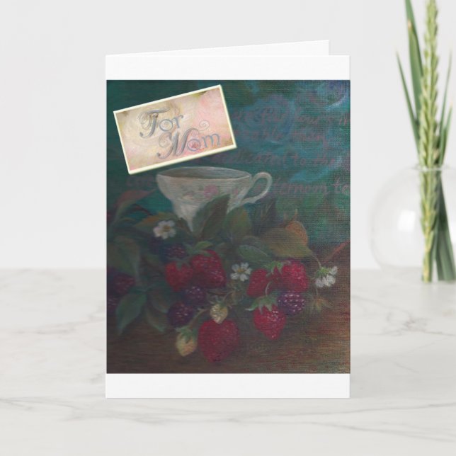 Tekopp för mödrarfödelsedagjordgubbe kort (Framsida)
