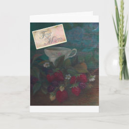 Tekopp för mödrarfödelsedagjordgubbe kort