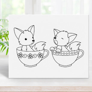 Tekopp Foxes - Baby djur på en färgsida för Kopp Poster