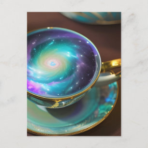Tekopp fylld med Galaxy Vykort