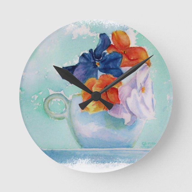 TEKOPP I PANSIES WALL CLOCK RUND KLOCKA (Framsida)