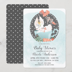 Tekopp kanin vattenfärg baby shower inbjudningar