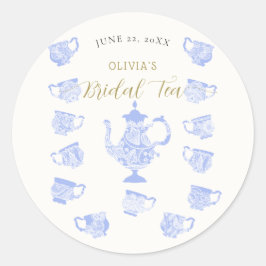 Tekopp Kina Blå Boho Spets Bröllopsfest Runt Klistermärke