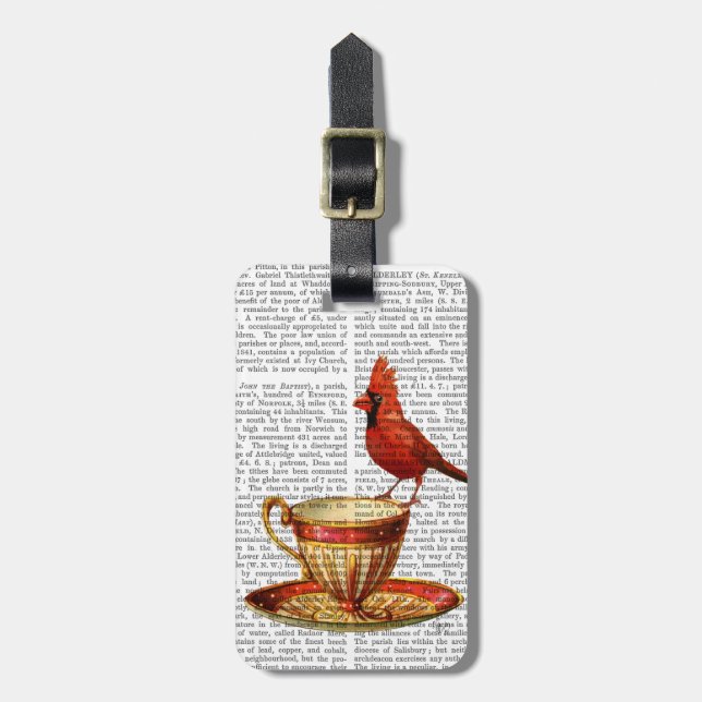 Tekopp och röd kardinal bagagebricka (Vertikal Framsida)