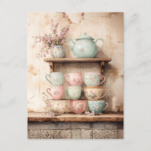 Tekopp och Tea Pot Set Rustic Vykort
