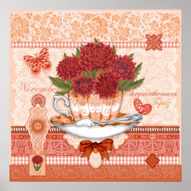 Tekopp Poster från Birth Flower och Gem November (Framsidan)
