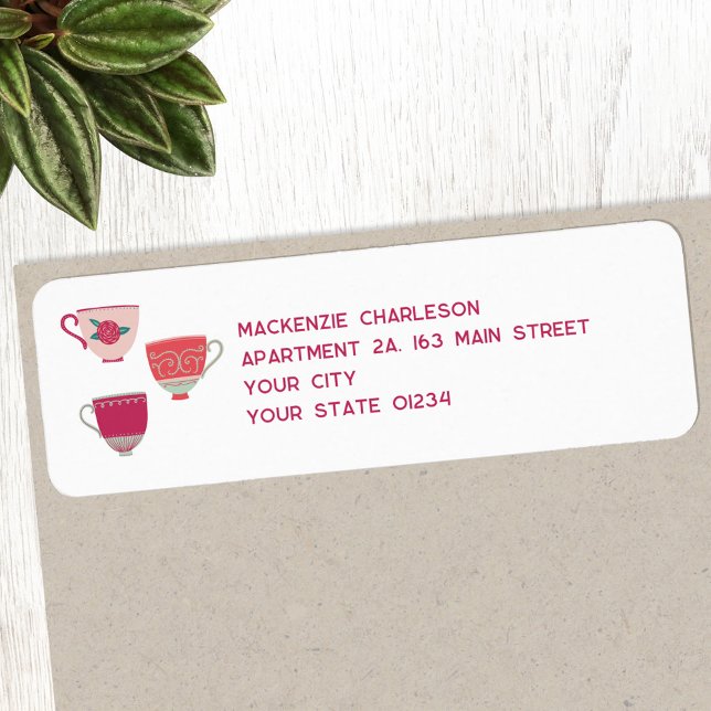 Tekopp Returadress Returadress Etikett (Retro vintage tea cups personalized return address label)