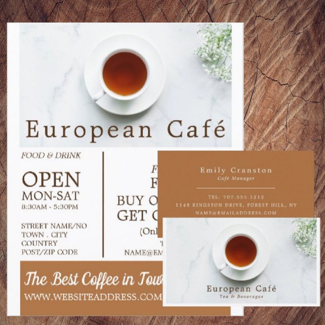 Tekopp & Saucer, Barista, Café, Coffeehouse Visitkort (Skapare uppladdad)