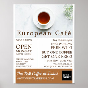Tekopp & Saucer, Barista, Café, Coffehouse Advert Poster