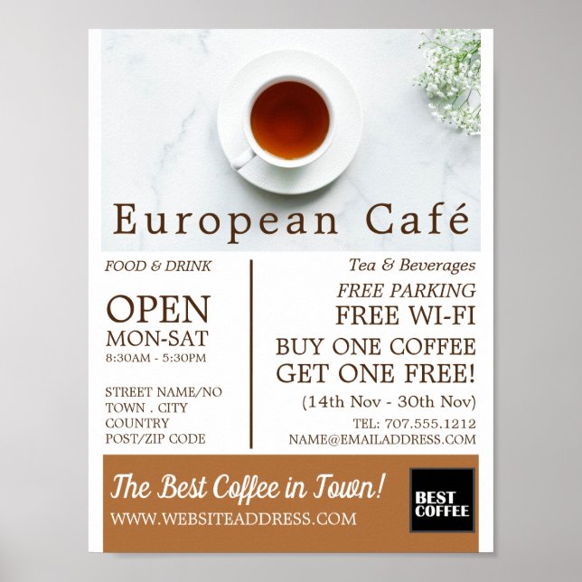 Tekopp & Saucer, Barista, Café, Coffehouse Advert Poster (Framsidan)