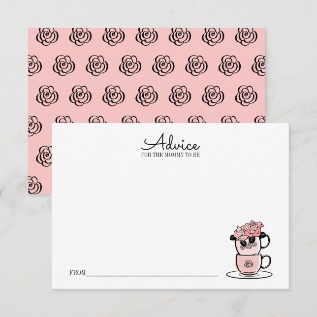 Tekoppar & Blommor Babyfirande Rådkort till Mamma Inbjudningar (Fram/baksida)