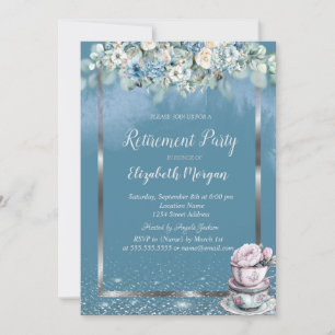 Tekoppar Damblå blommor Inbjudningar