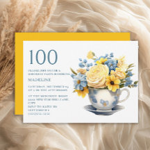 Tekoppar Gula Blå Blommor 100-årsdag