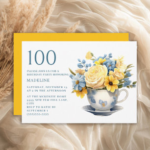Tekoppar Gula Blå Blommor 100-årsdag Inbjudningar