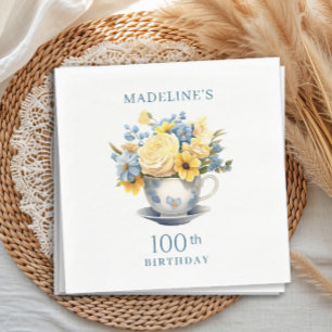 Tekoppar Gula Blå Blommor 100-årsdag Pappersservett