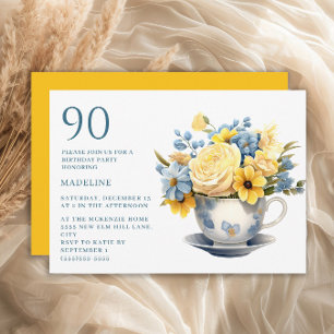 Tekoppar Gula Blå Blommor 90-årsdag Inbjudningar