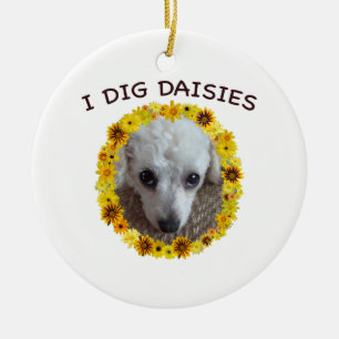 Tekopppudelhunden gräver daisy julgransprydnad keramik
