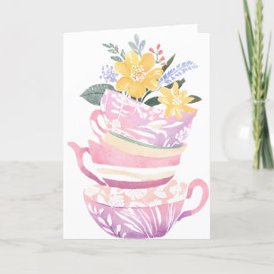 Tekopps hälsokort pastell lavendel och blommor tack kort